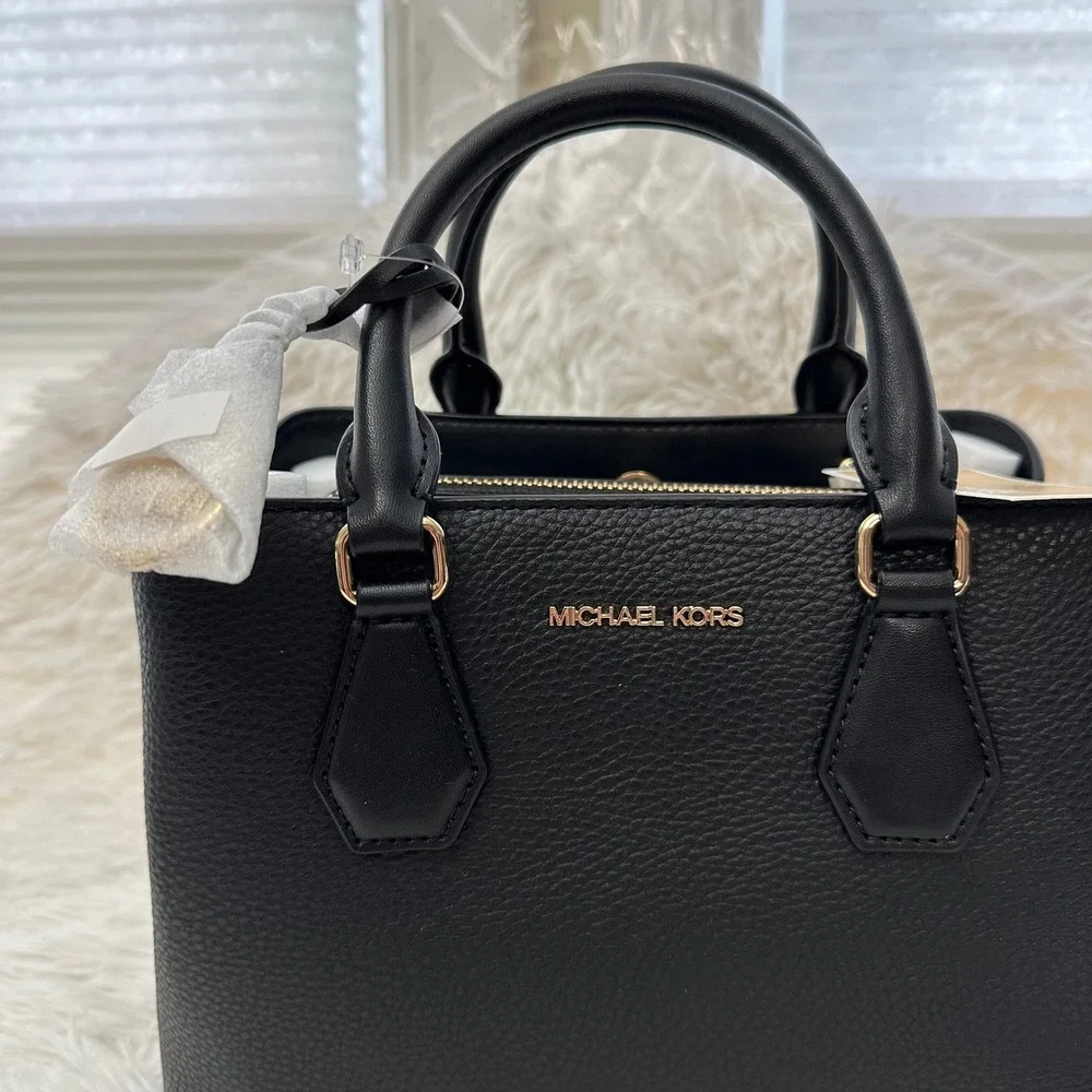 Michael‎ Kors Camille Black Small Pebbled Leather Satchel Crossbody New